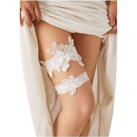 🆕Women White 2 Pieces Garter Set for Bride with Stretchy Soft Lace Band - Picture 1 of 5